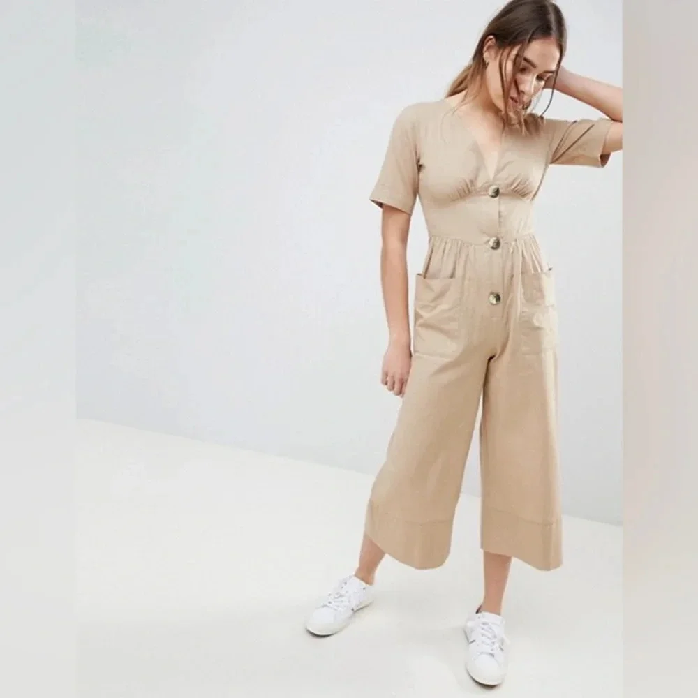 ASOS DESIGN Cotton Tea Jumpsuit With Horn Button Detail Size 4 LNC